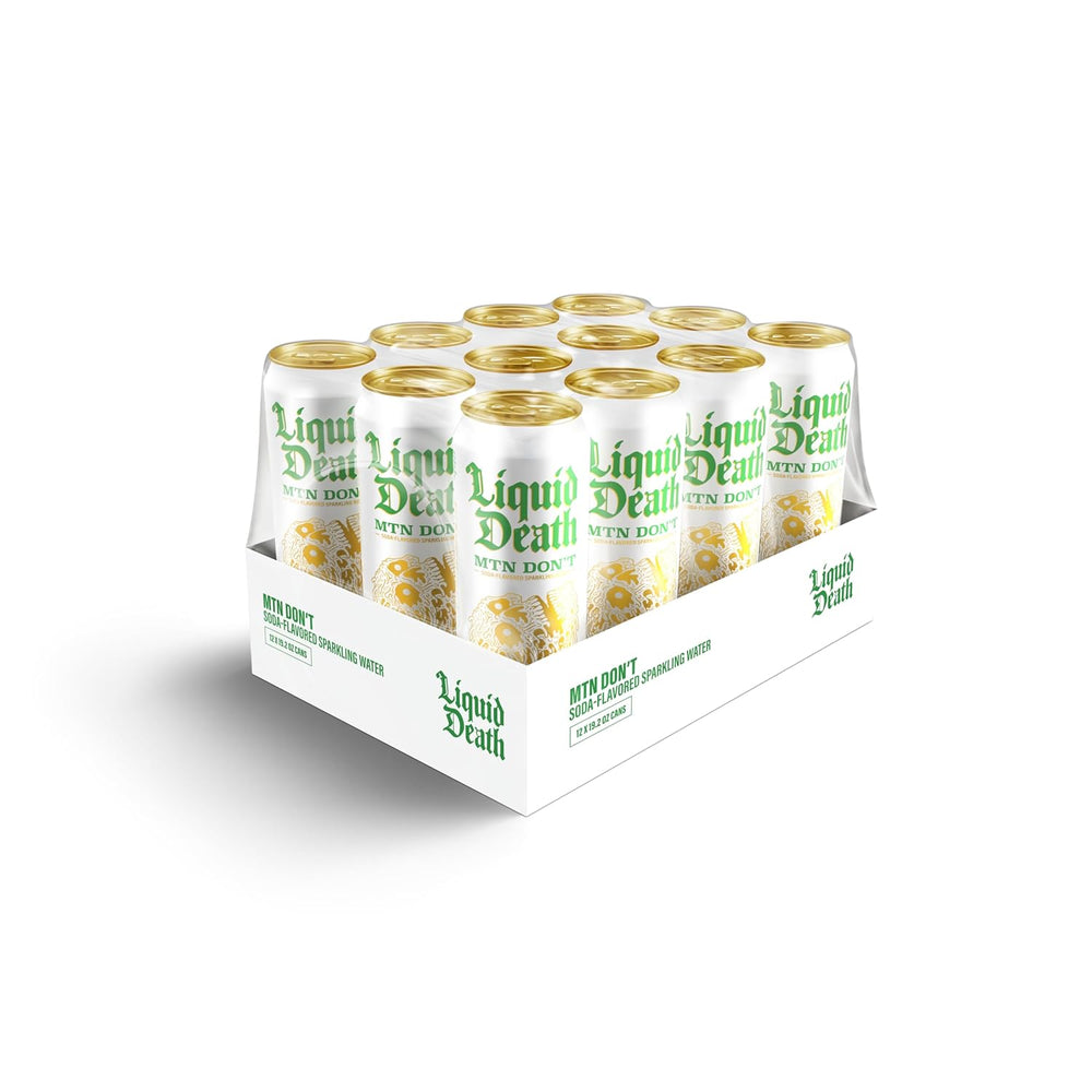 Liquid DeathQ Soda-Flavored Sparkling Water – Mnt Don’t (Lemon, Lime), Less Sugar*, Huge Flavor, No Caffeine, No Artificial Sweeteners, King Size 19.2 Fl Oz (Pack of 12)