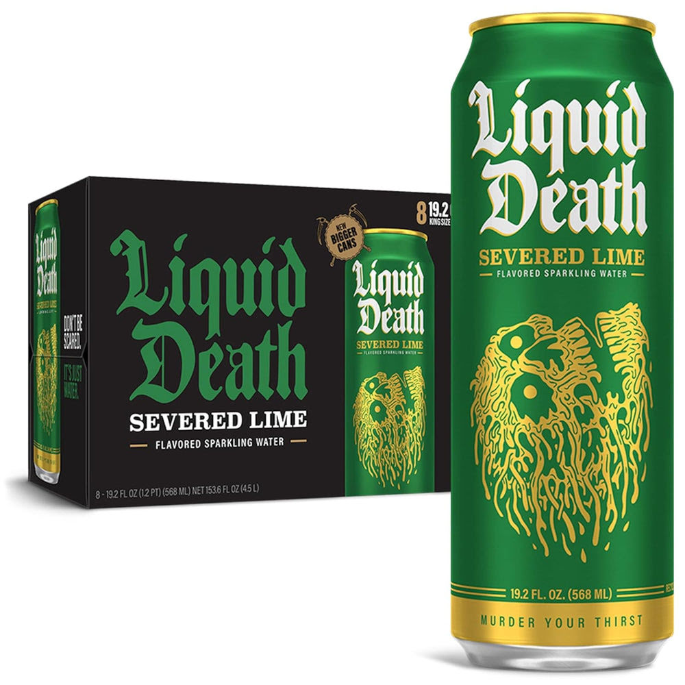 Liquid DeathQ, Severed Lime, Lime-Flavored Sparkling Water, 8-Pack (19.2oz Cans), Low Calorie & No Artificial Sweeteners