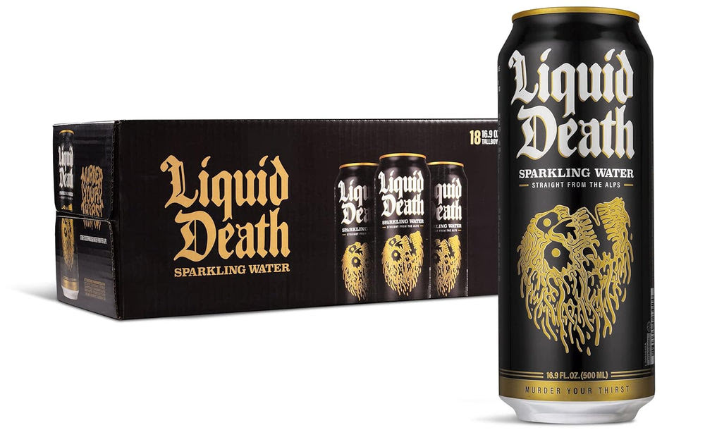 Liquid DeathQ, Sparkling Mountain Water, 18-Pack (Tallboy Size 16.9oz Cans), Real Mountain Source, Natural Minerals & Electrolytes